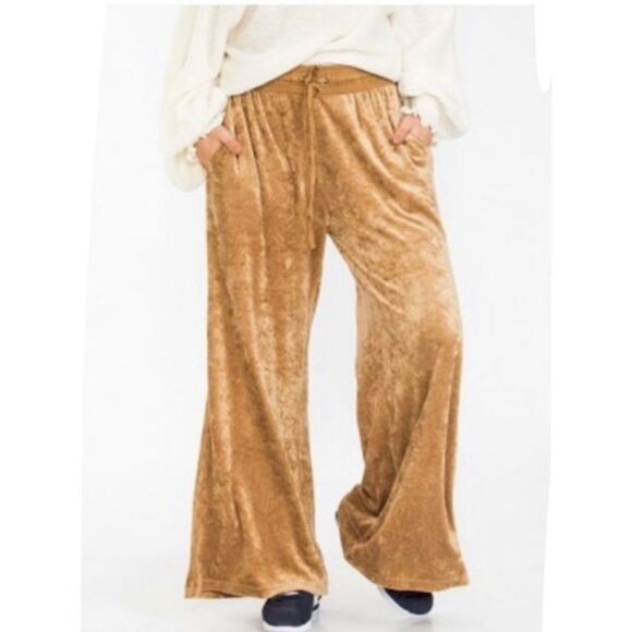 NWT Free People Velour Wide Leg Pant in Gold - Picture 4 of 9